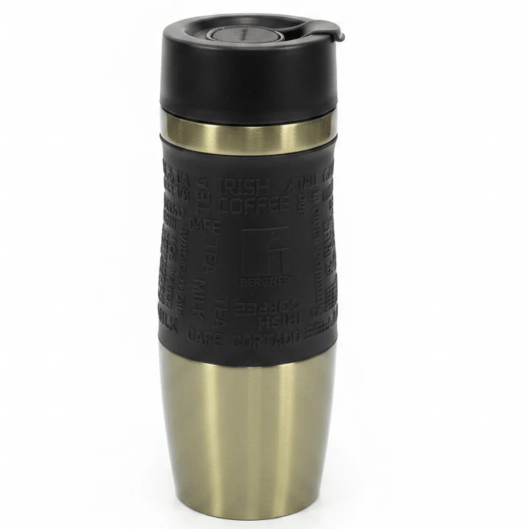Bergner Light Green Stainless Steel Water Bottle with Protective Silicone Sleeve – 360 ml