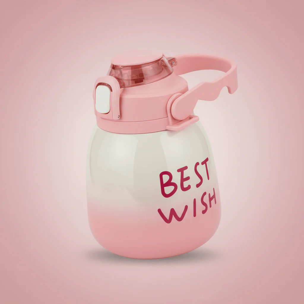 Best Wishes Pink & Cream  Stainless Steel Vacuum Flask with Premium Blue Handle 1000ml - Image 2