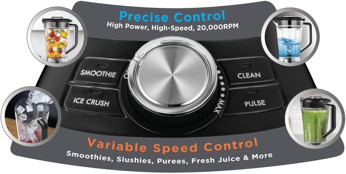 bfbm BLACK+DECKER High-Speed Blender, 1200W Motor, 1.85L BPA-Free Jar, 500ml Travel Cup, 20,000 RPM, 6-Blade, Stainless Steel, Smoothie & Ice Crush Presets, Variable Speed, Black/Silver - BXH1200-B5 - Image 3