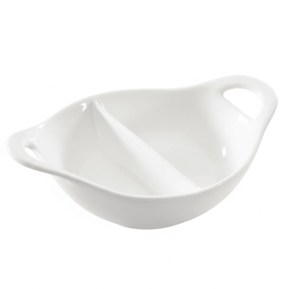 Symphony White Ceramic Divided Dip Bowl with Handles – 12.5 x 15.5 cm - Image 3