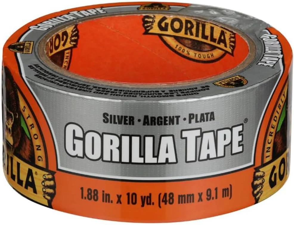 Gorilla Silver Duct Tape 1.88 inch x 10 yd 2x Double Thick Adhesive,Tough,Reinforced Backing,Rugged, Weather Resistant Shell.