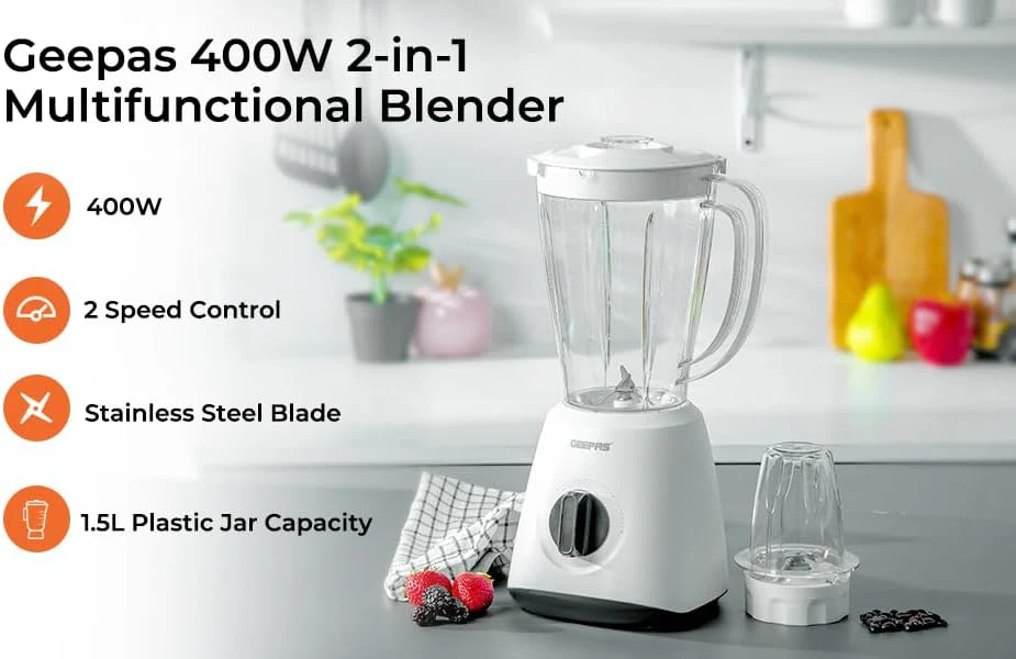 Geepas Geepas-Powerful 600W Powerful Motor Multi-functional 2 in 1 Blender with 2 Speed & Pulse Option|GSB44027T (1.8L) - Image 5