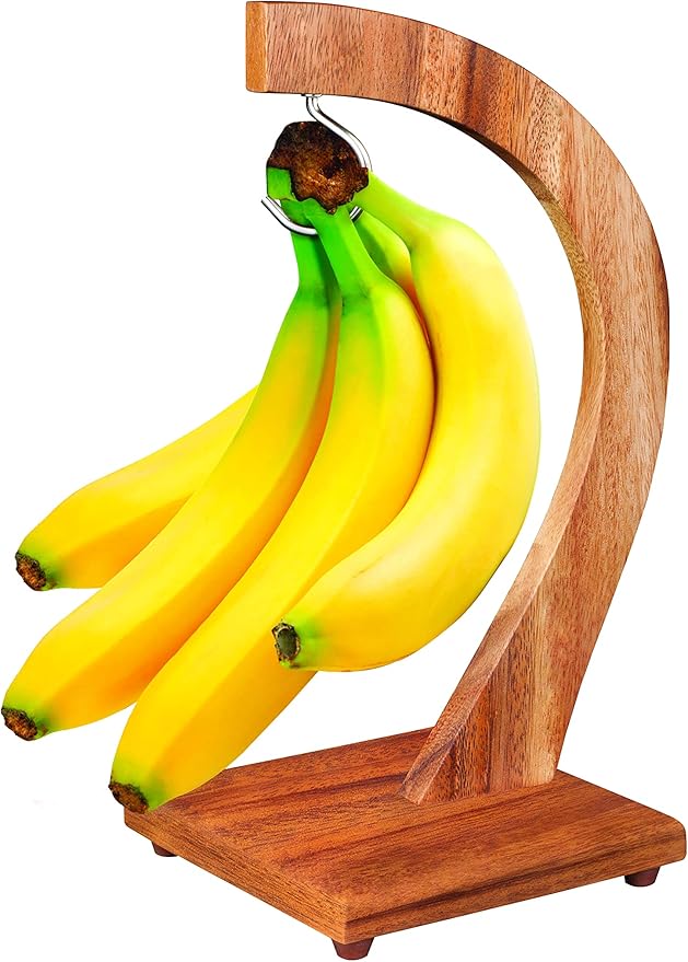 Billi banana tree hanger with hook, grape holder, stand, acacia wood utensils fruit storage rack for home kitchen or bar, brown, aca-104 - Image 2