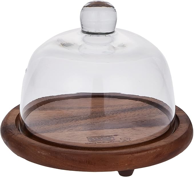 Billi Butter and Cheese Glass Dome with Wooden Stand, Brown, 12 x 15 cm, ACA-930