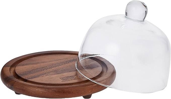 Billi Butter and Cheese Glass Dome with Wooden Stand, Brown, 12 x 15 cm, ACA-930 - Image 2