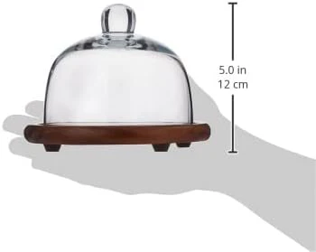 Billi Butter and Cheese Glass Dome with Wooden Stand, Brown, 12 x 15 cm, ACA-930 - Image 3