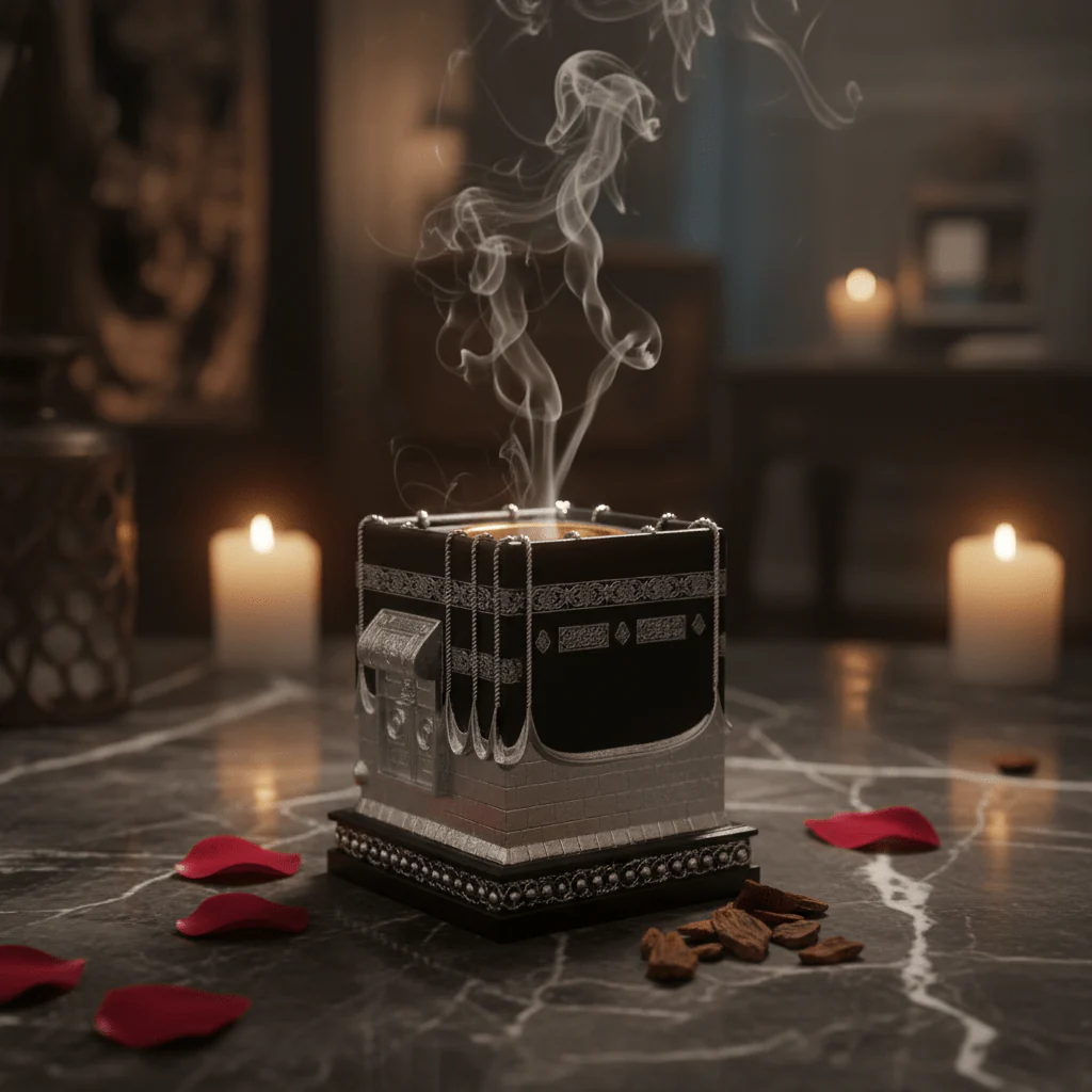 Black & Silver Chalk Kaaba Replica Incense Burner | Luxury Arabic Home Décor | 15×10cm - Image 2