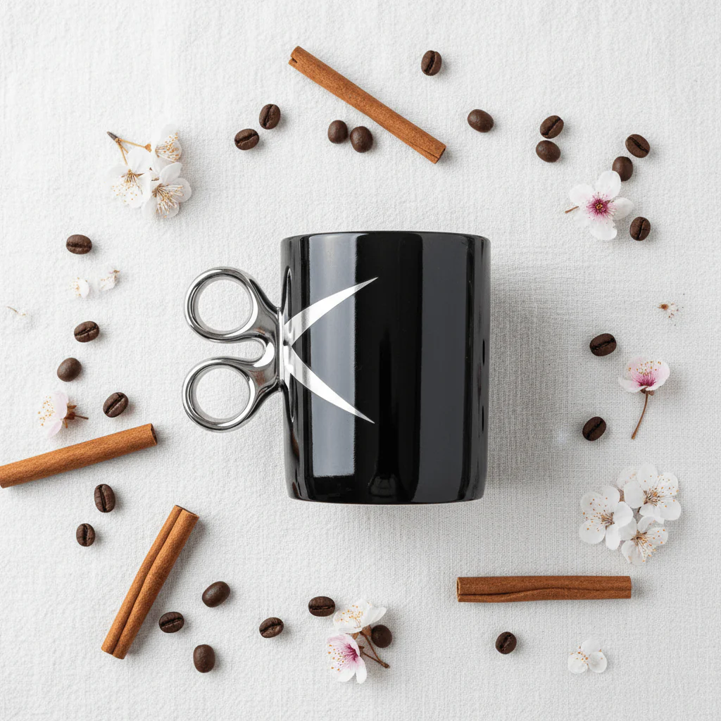 Black Artisan Scissors-Handle Ceramic Mug | 300ml - Image 3