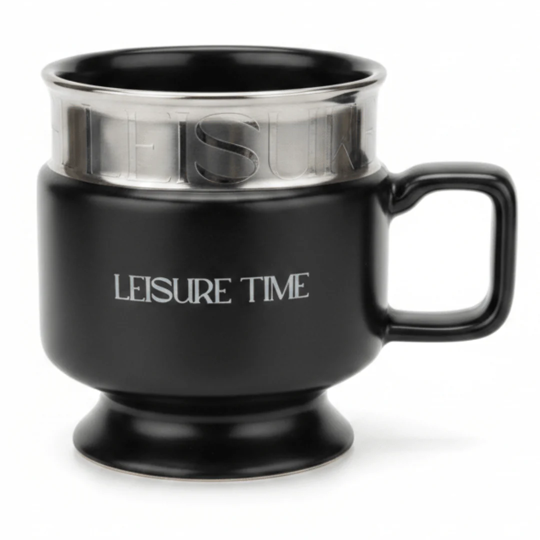 LEISURE TIME — Black Ceramic Mug with Elegant Handle | 330ml