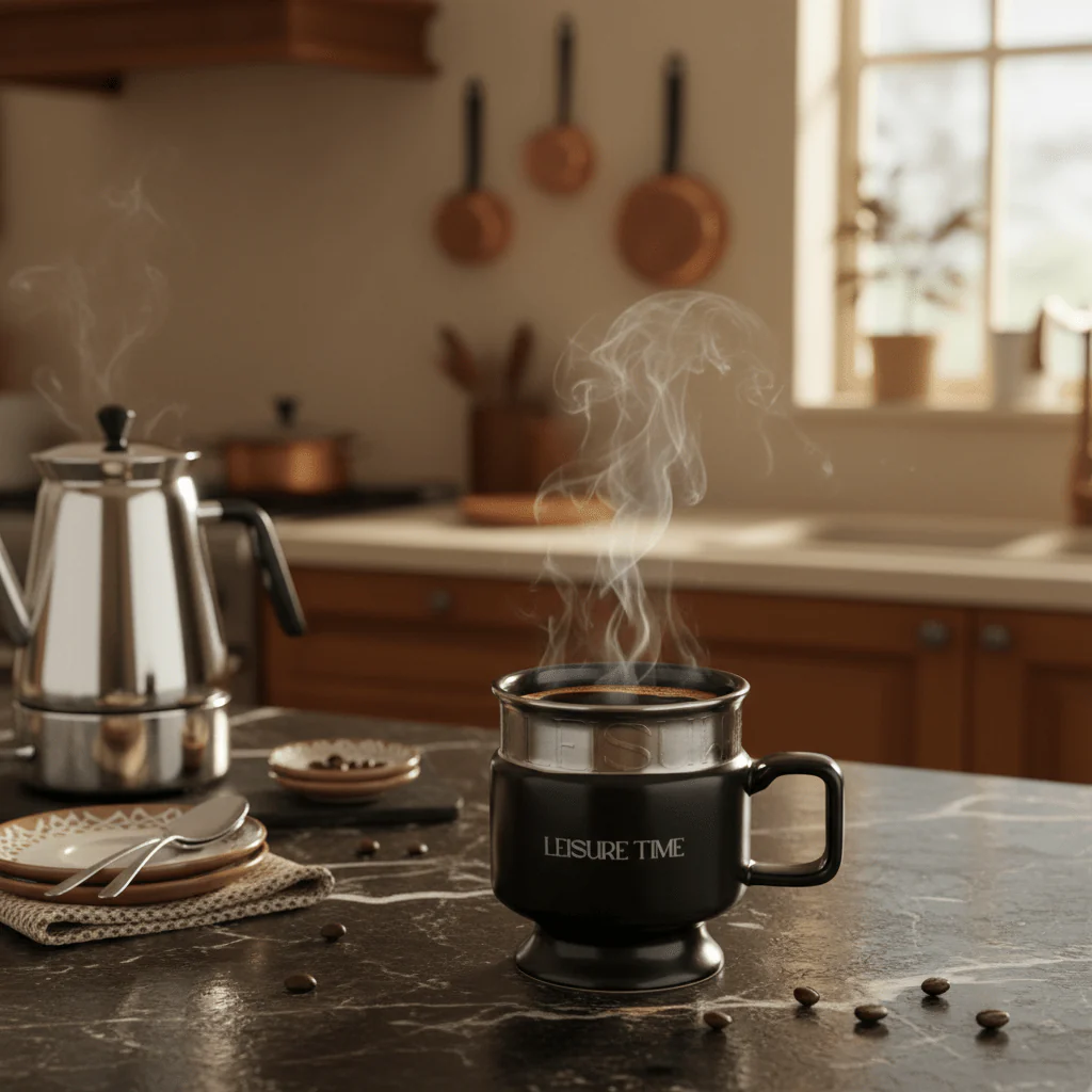 LEISURE TIME — Black Ceramic Mug with Elegant Handle | 330ml - Image 2