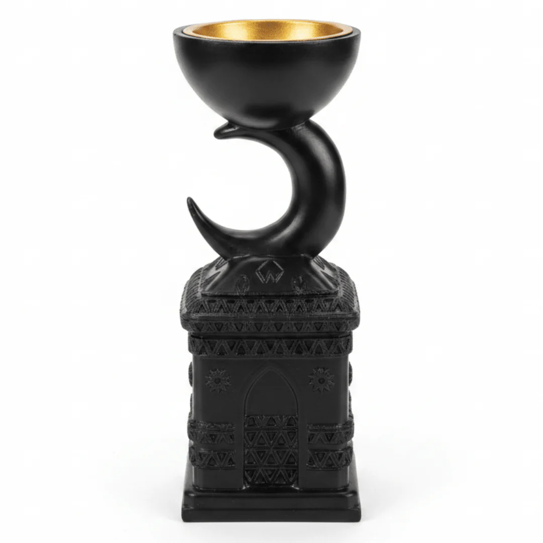 Black Chalk Incense Burner with Crescent Moon Stand | 22cm | Luxury Arabic Bakhoor Holder