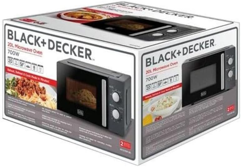 BLACK+DECKER Microwave Oven, 20L, 700W Power, 30-Min Timer, Rotary Dial Control, Chrome Finish Knobs, 5 Power Levels for Precise Cooking, Compact Design for Kitchens, Black - MZ2015P-B5 - Image 4