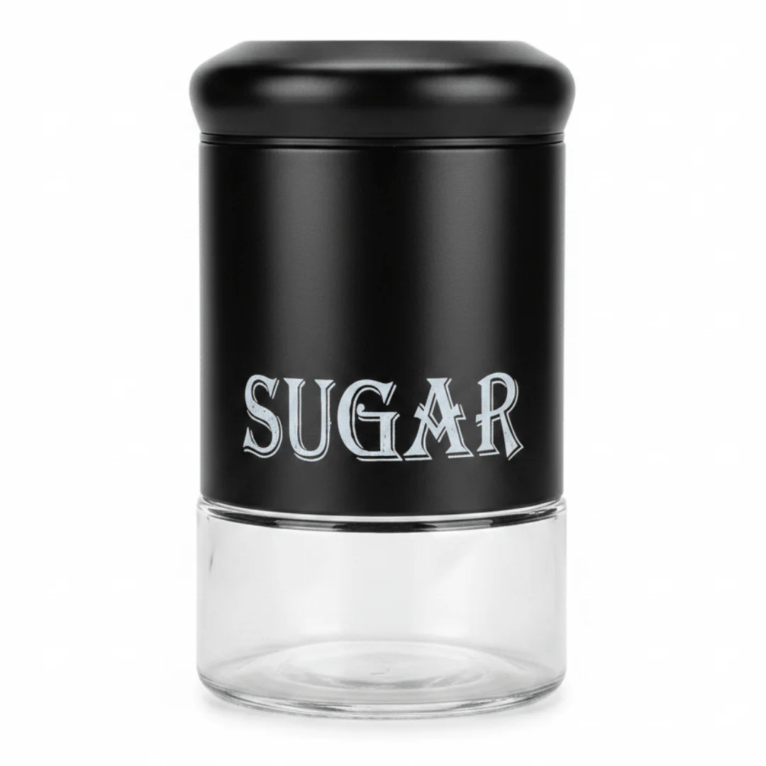 Black Elegant Metal & Glass Sugar Canister — 1 Litre