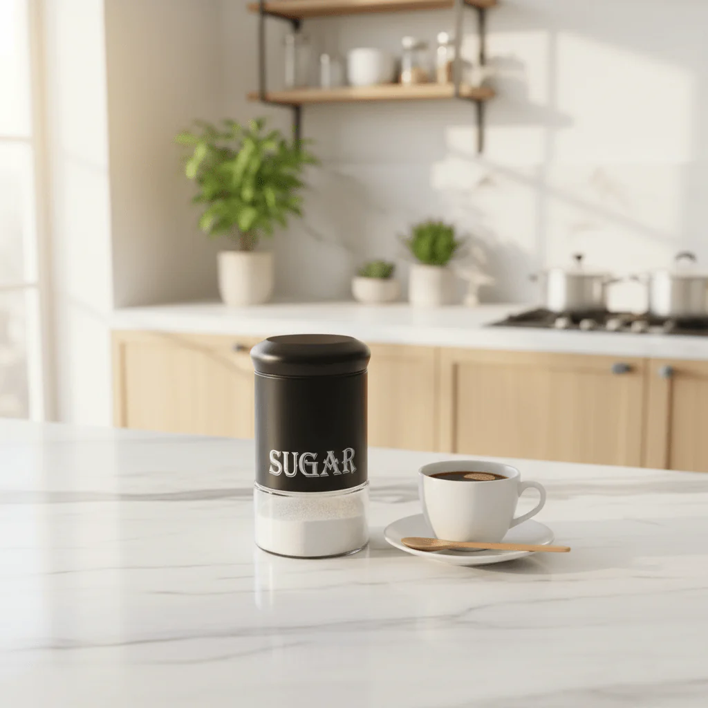 Black Elegant Metal & Glass Sugar Canister — 1 Litre - Image 2