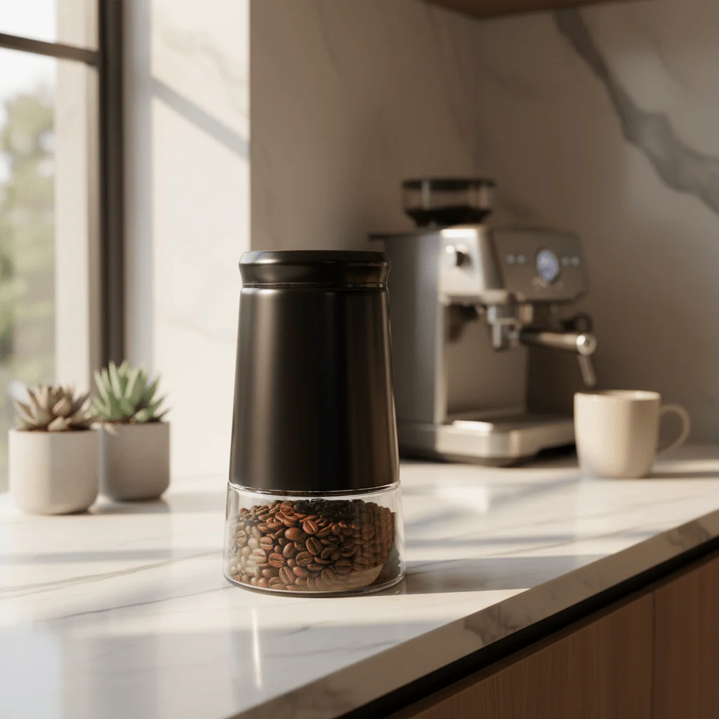Black Matte Metal & Glass Canister — 1 Litre - Image 2