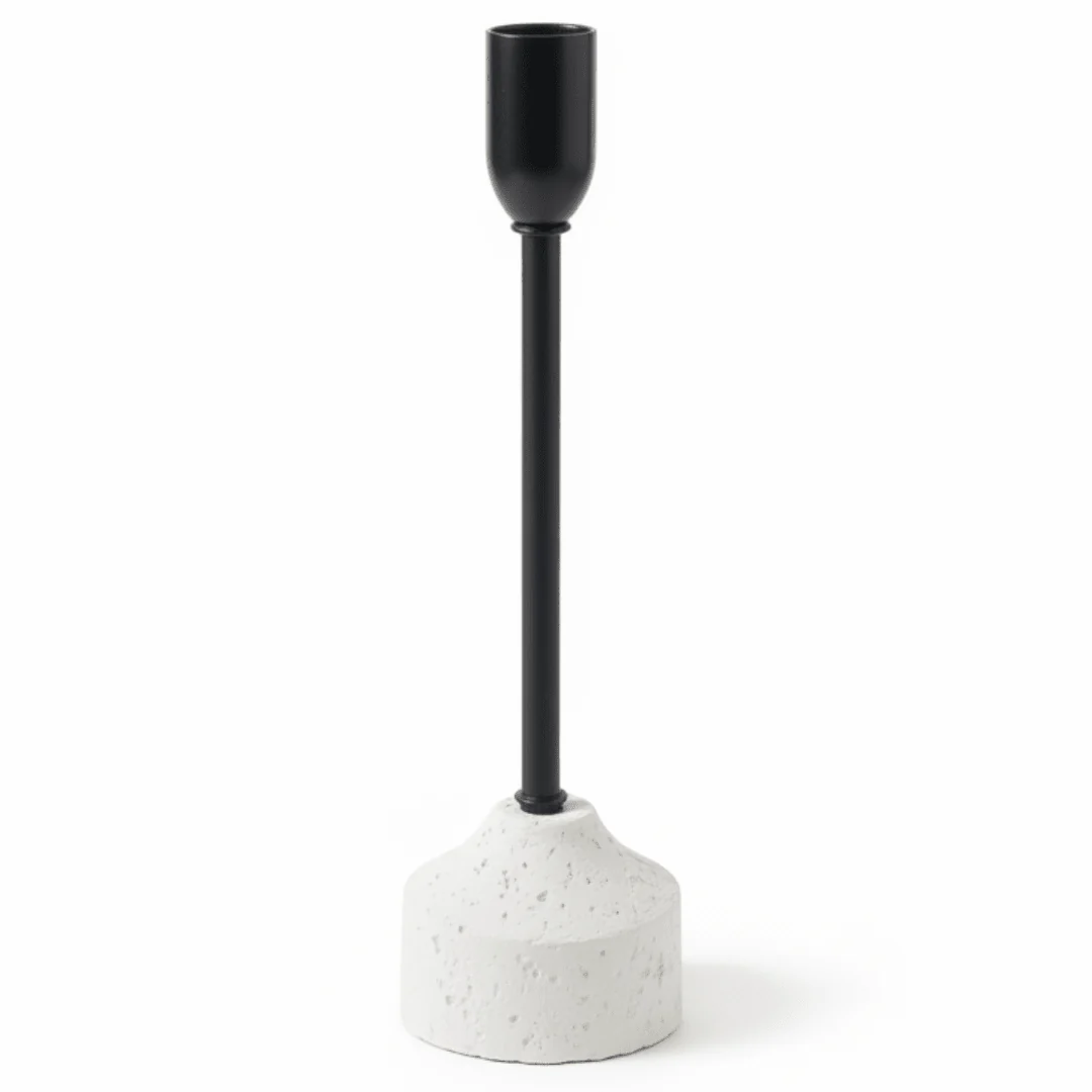 Black Metal Candle Holder with White Chalk Base for Luxury Table Decoration – 23cm