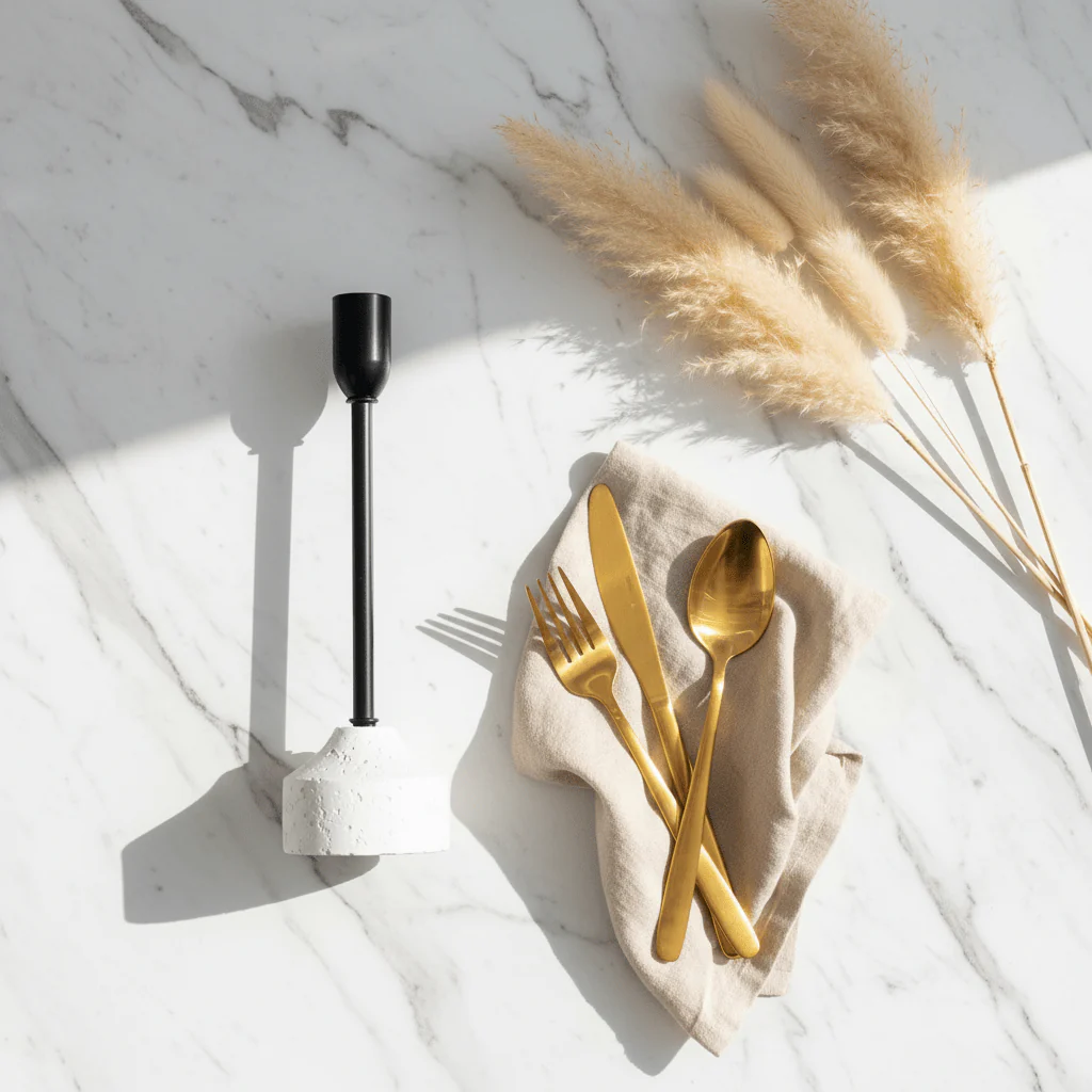 Black Metal Candle Holder with White Chalk Base for Luxury Table Decoration – 23cm - Image 3