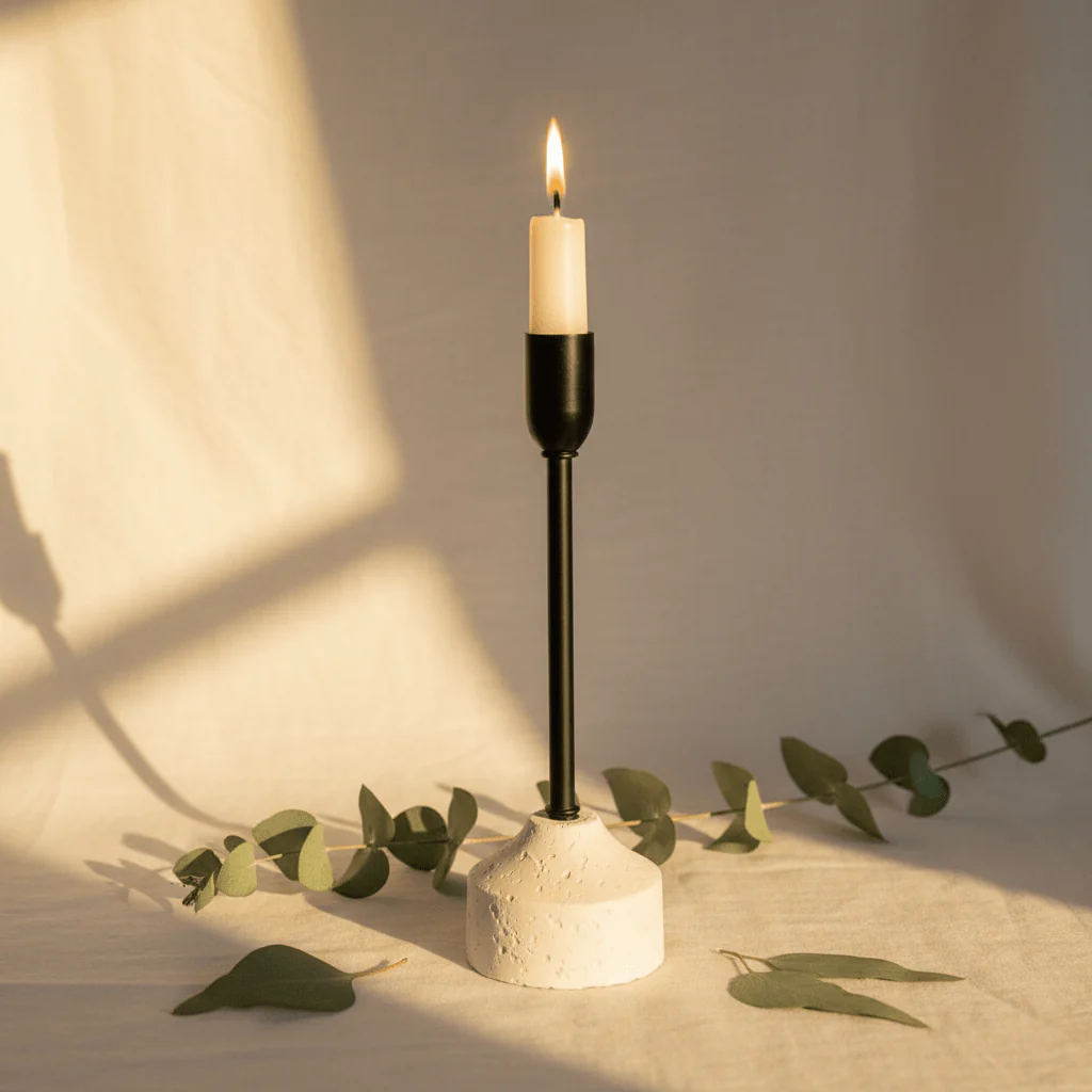 Black Metal Candle Holder with White Chalk Base for Luxury Table Decoration – 23cm - Image 4