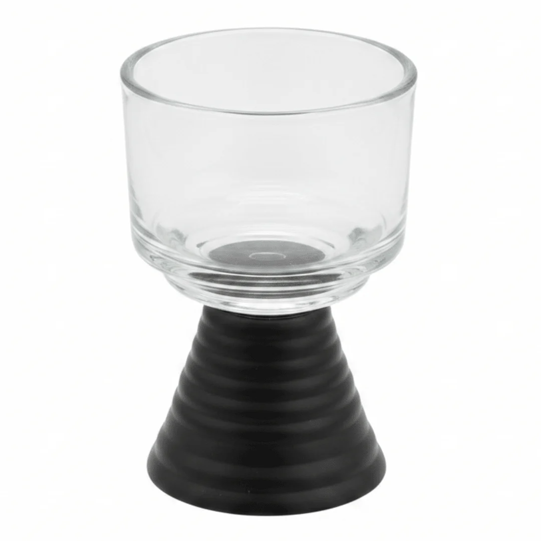 Black Metal Footed Glass Candle Holder for Contemporary Home and Dining Decoration – 11cm