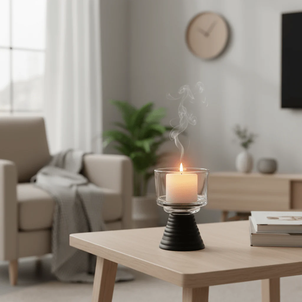 Black Metal Footed Glass Candle Holder for Contemporary Home and Dining Decoration – 11cm - Image 4