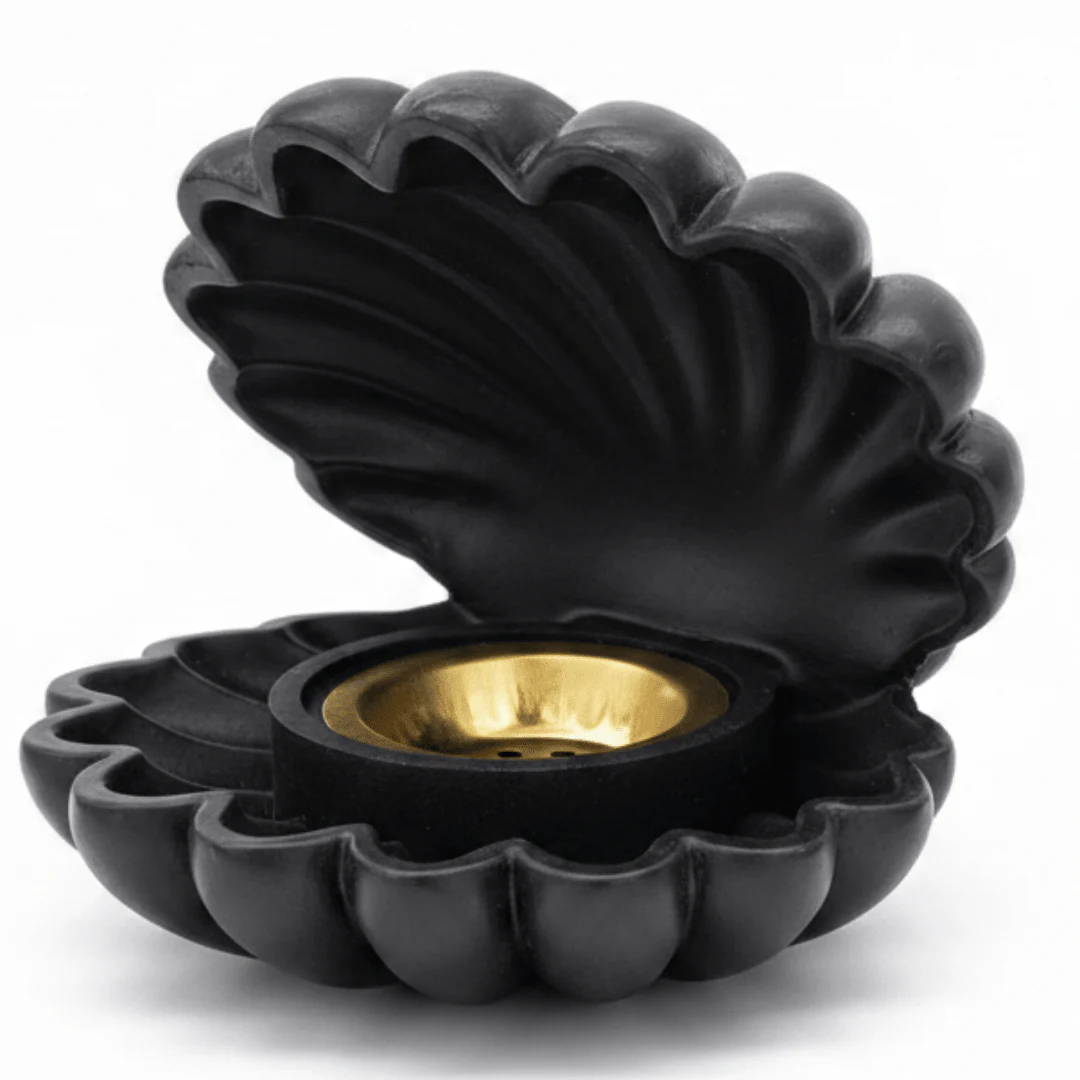 Black Shell Incense Burner — Matte Finish with Gold Brass Insert | 14cm