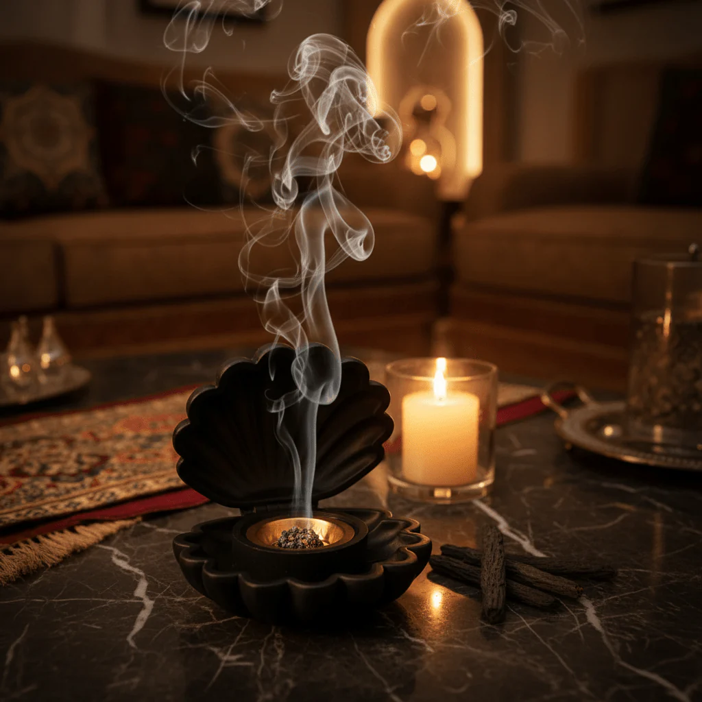 Black Shell Incense Burner — Matte Finish with Gold Brass Insert | 14cm - Image 2