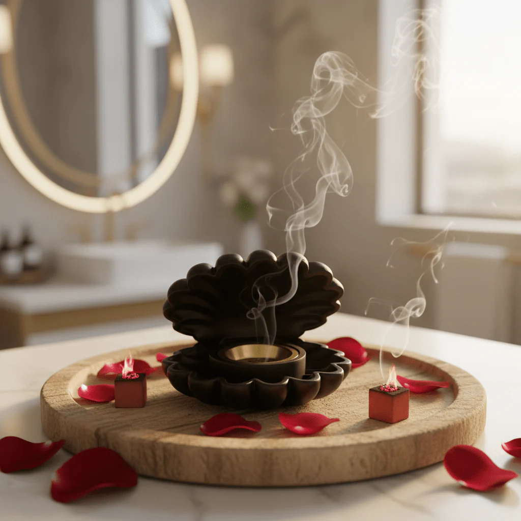 Black Shell Incense Burner — Matte Finish with Gold Brass Insert | 14cm - Image 4