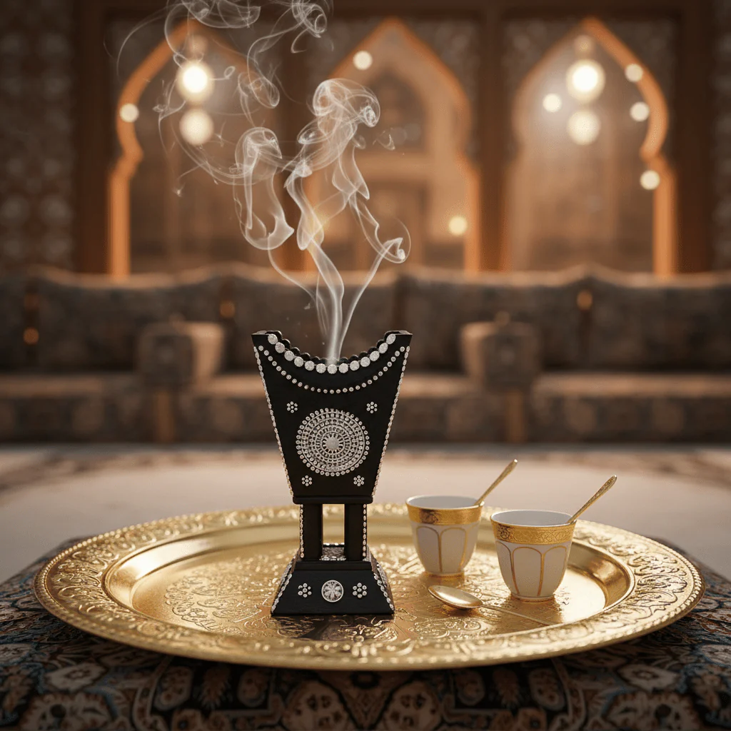 Black & Silver Chalk Incense Burner | Handcrafted Arabic Decor | 16×7cm - Image 3