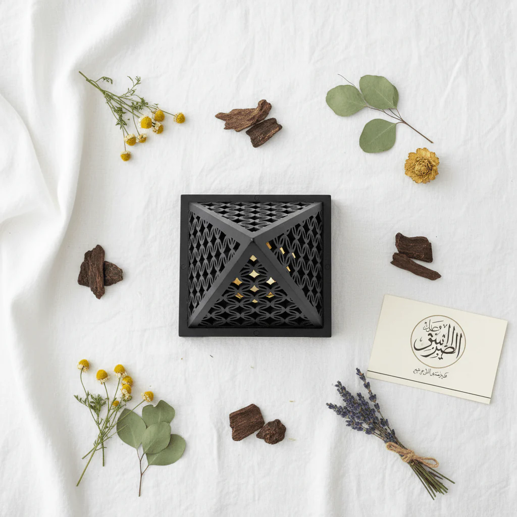 Black Pyramid Incense Burner — Geometric Lattice | Matte Black & Gold | 14×11cm - Image 3