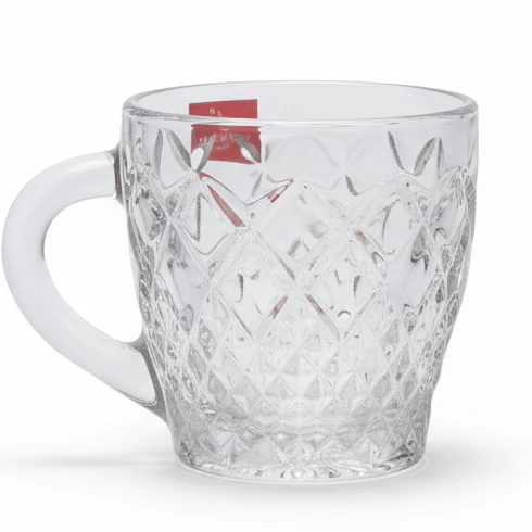 Blinkmax Diamond Cut Glass Mug with Handle, Premium Textured Finish 185ml