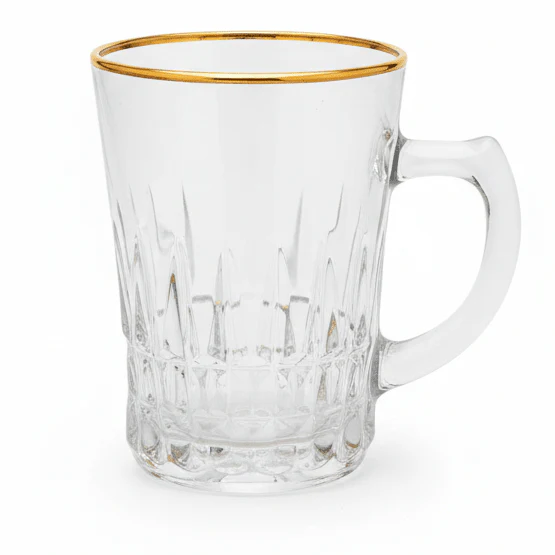 Blinkmax Elegant Glass Tea Mug with Gold Rim & Handle, Luxury Tea Cup 160ml