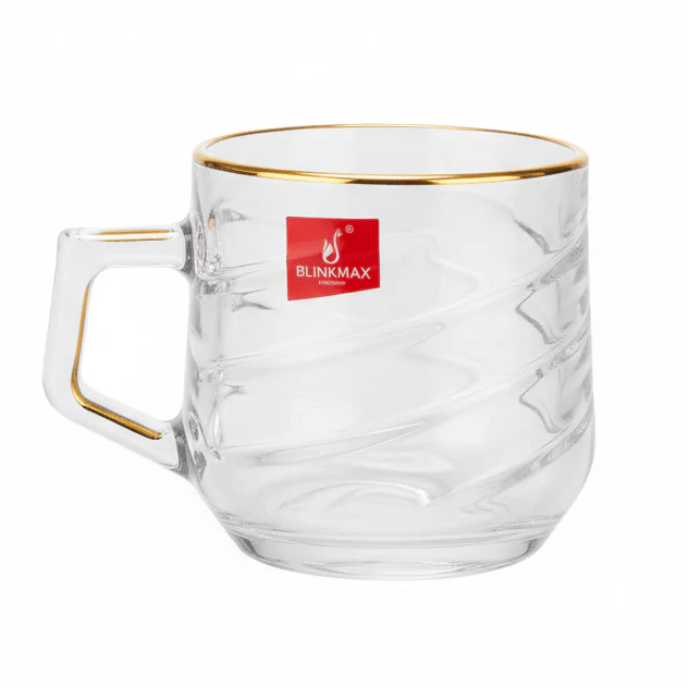 Blinkmax Luxury Glass Mug with Gold Rim & Handle, Elegant Transparent Drinkware 210ml