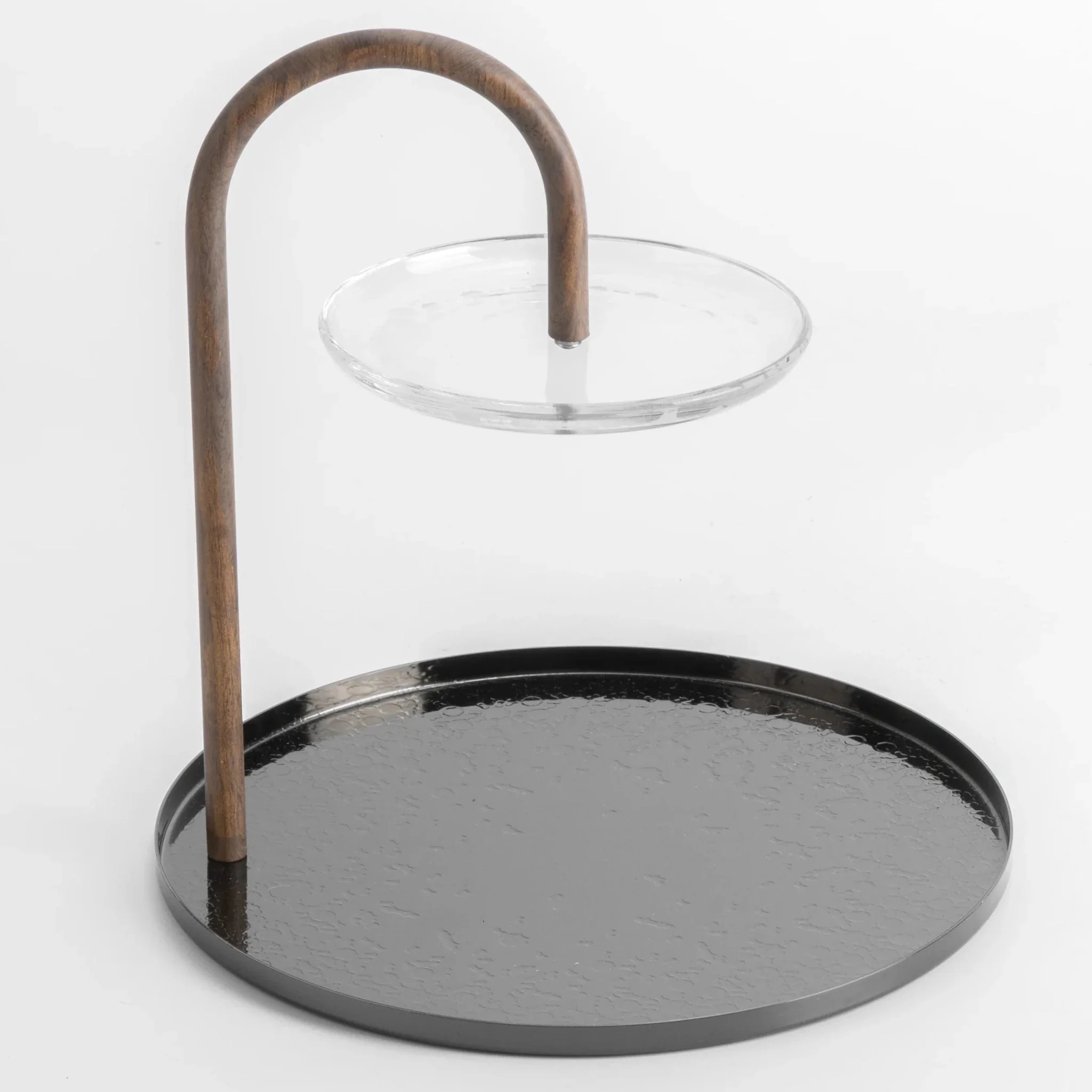 Otantik Stainless Steel Two-Tier Stand With Bracket By Nourhan - Glossy Black + Wood - Image 2