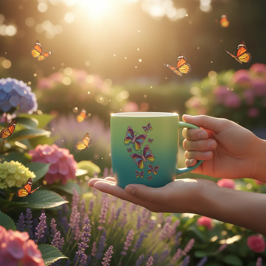 Butterfly Ceramic Mug – Blue & Green Gradient | 350ml - Image 3