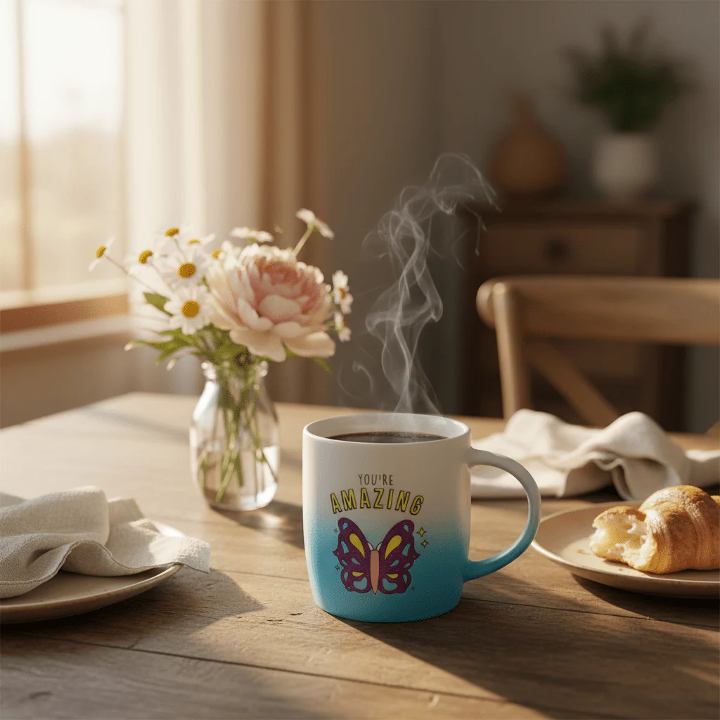 You're Amazing Blue & White Ombre Ceramic Mug with Butterfly Design — 350ml - Image 2