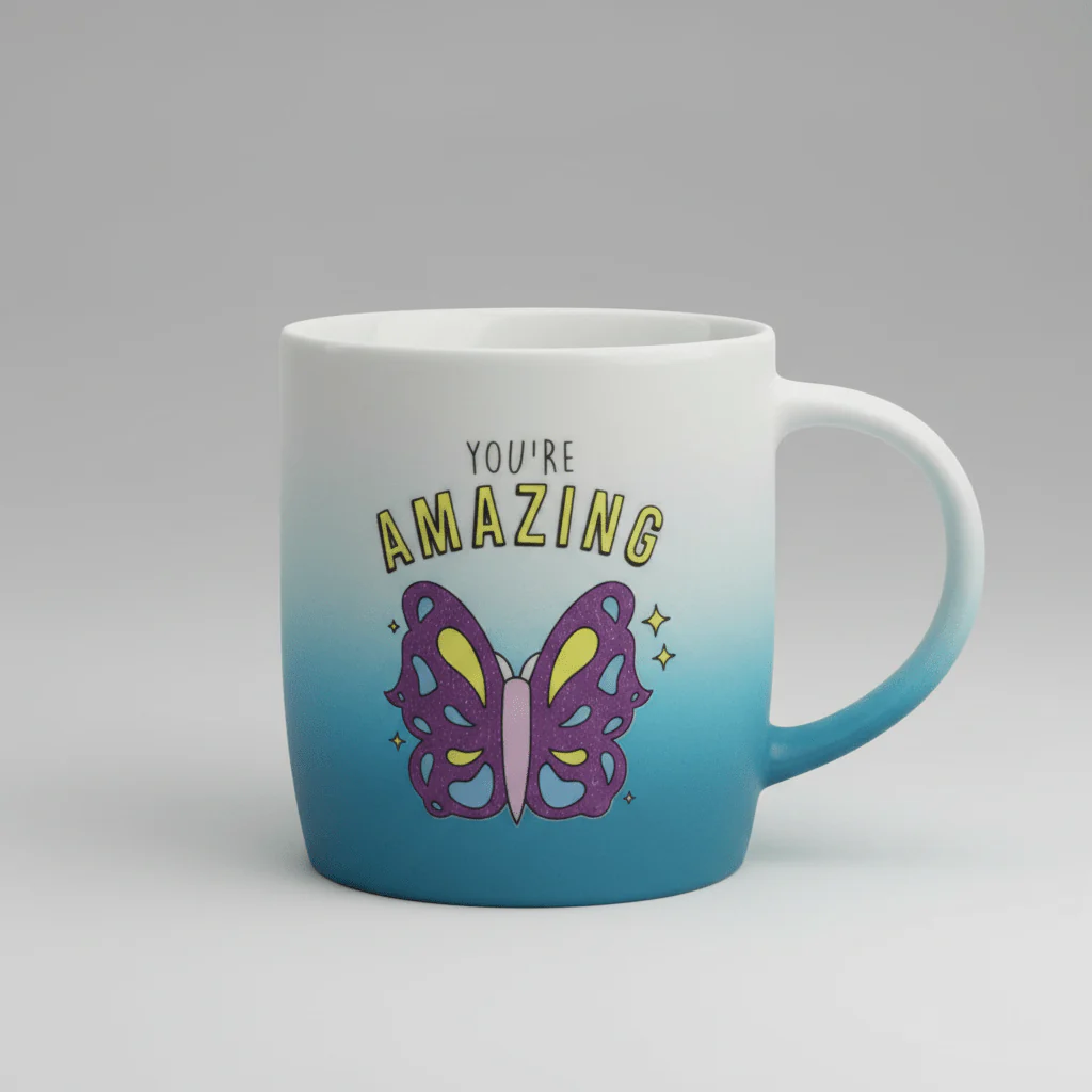 You're Amazing Blue & White Ombre Ceramic Mug with Butterfly Design — 350ml - Image 3