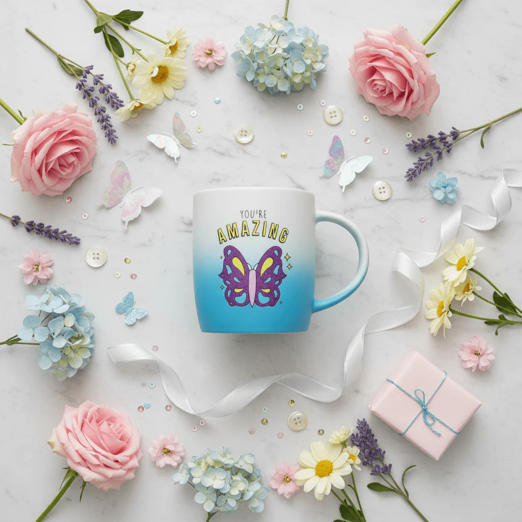You're Amazing Blue & White Ombre Ceramic Mug with Butterfly Design — 350ml - Image 4