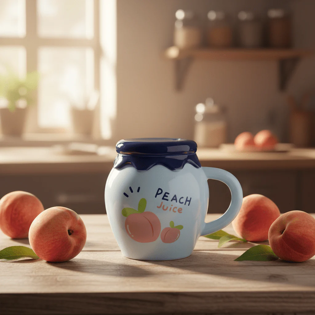 Peach Juice Jar Mug | Blue Ceramic Cup 380ml | Aesthetic Drinkware - Image 2