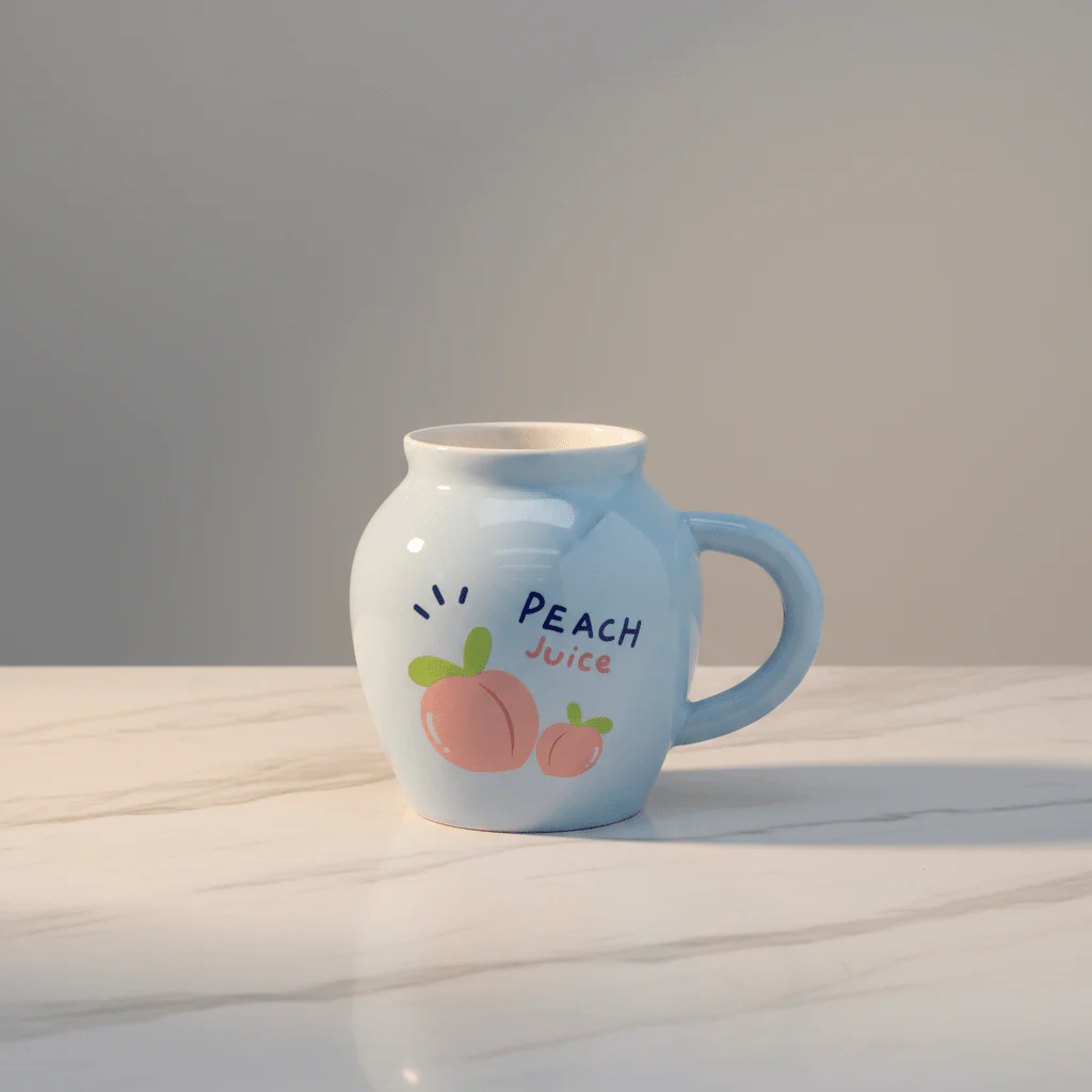 Peach Juice Jar Mug | Blue Ceramic Cup 380ml | Aesthetic Drinkware - Image 3
