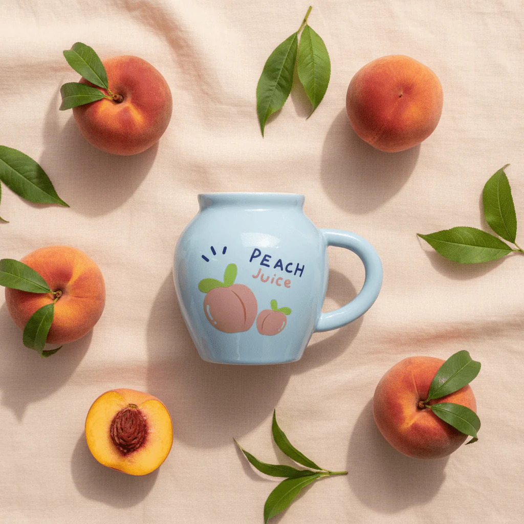 Peach Juice Jar Mug | Blue Ceramic Cup 380ml | Aesthetic Drinkware - Image 4
