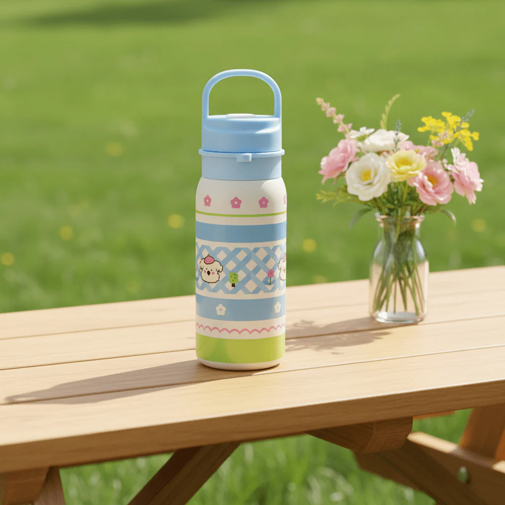 Blue & Cream Decorative Metal Water Bottle for Daily Hydration – 500 ml - Image 2