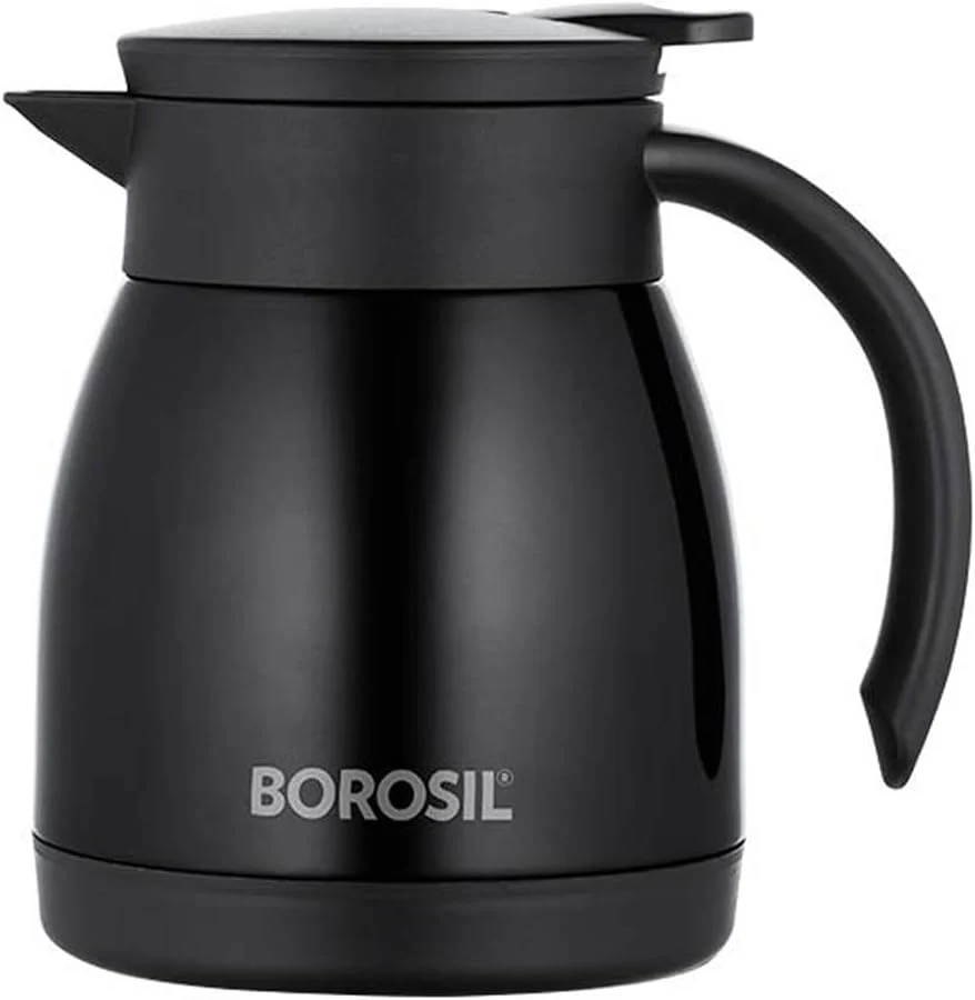 Borosil Hydra Stainless Steel Double Wall Vaccum Teapot/Thermal Flask 500ml, Black