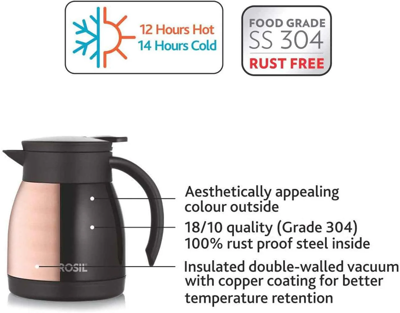 Borosil Hydra Stainless Steel Double Wall Vaccum Teapot/Thermal Flask 500ml, Black - Image 6