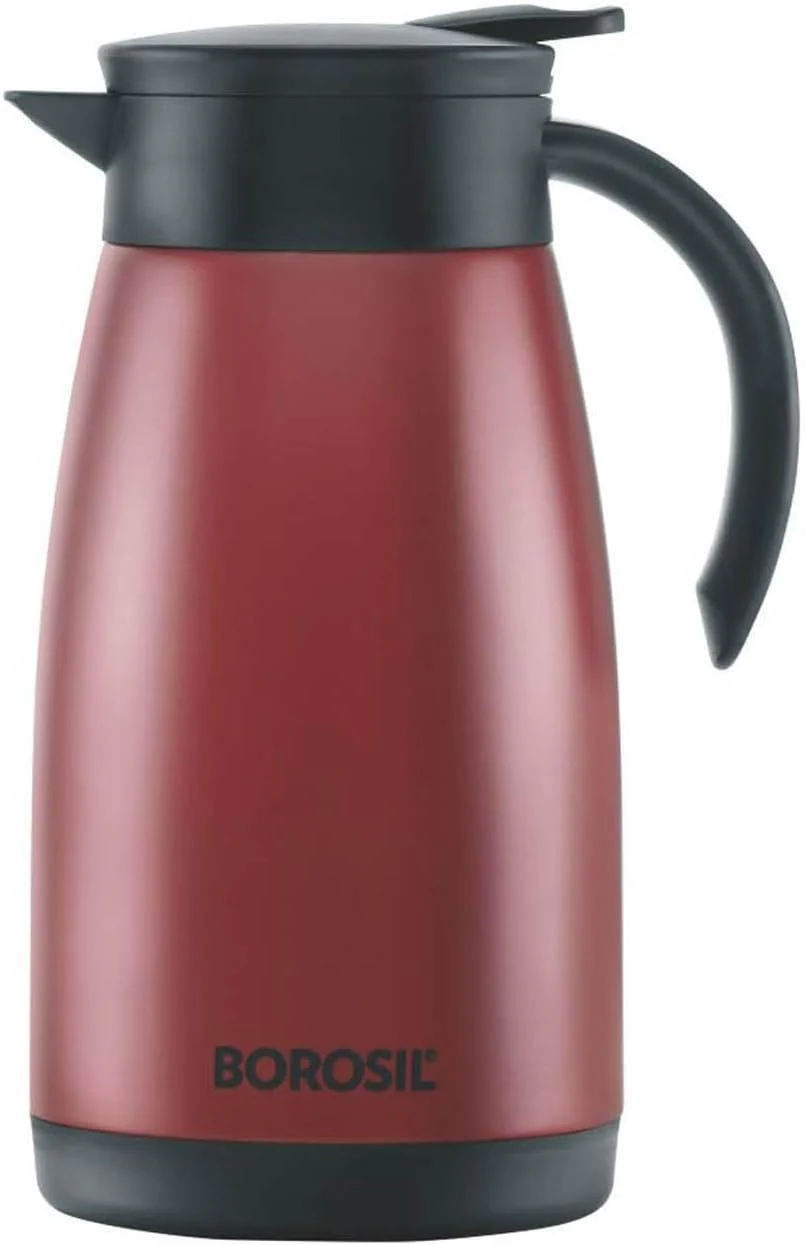 Borosil Hydra Vaccum Insulated Stainless Steel Teapot/Thermal Flask 1500ml, Red- FLKT15RED20