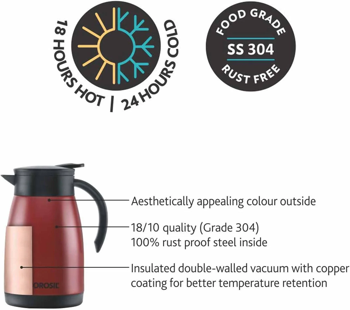 Borosil Hydra Vaccum Insulated Stainless Steel Teapot/Thermal Flask 1500ml, Red- FLKT15RED20 - Image 3