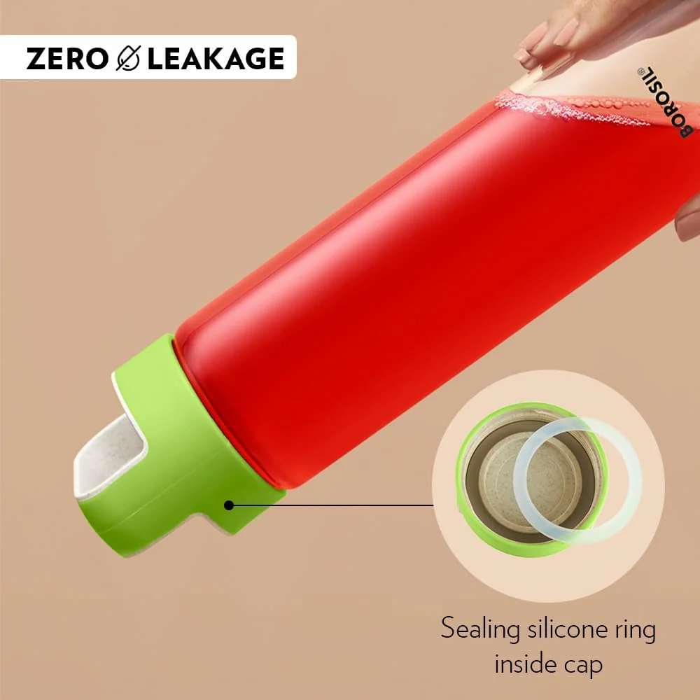 Borosil Glass Water Bottle|Fridge Bottle|Sports Bottle|Yoga Bottle|Outdoor|Picnic|Portable|Easy to Carry|Leak Proof|Resusable With Green Handle, Transparent, Clear, See Through Bottle-550ML - Image 4