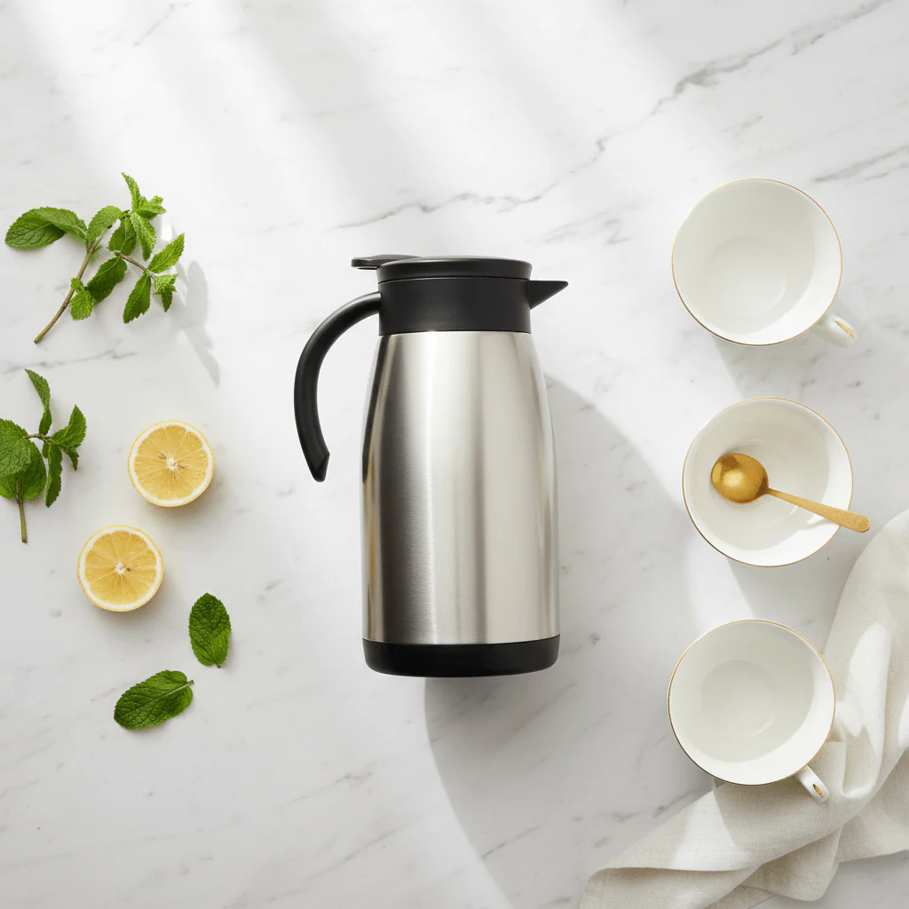 Borosil Stainless Steel Vacuum Tea Pot 1 Litre | Silver & Black | - Image 2