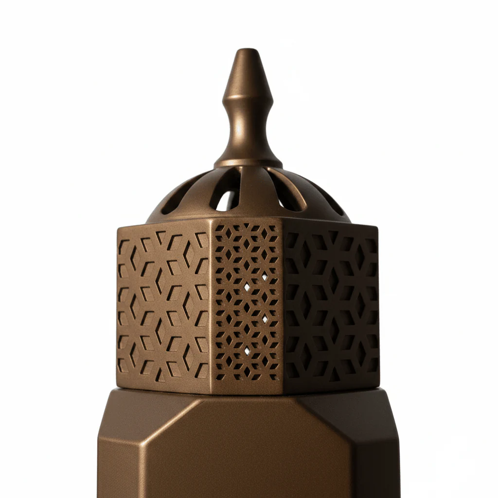 Hexagonal Arabic Incense Burner — Brown Ceramic | 14cm - Image 4