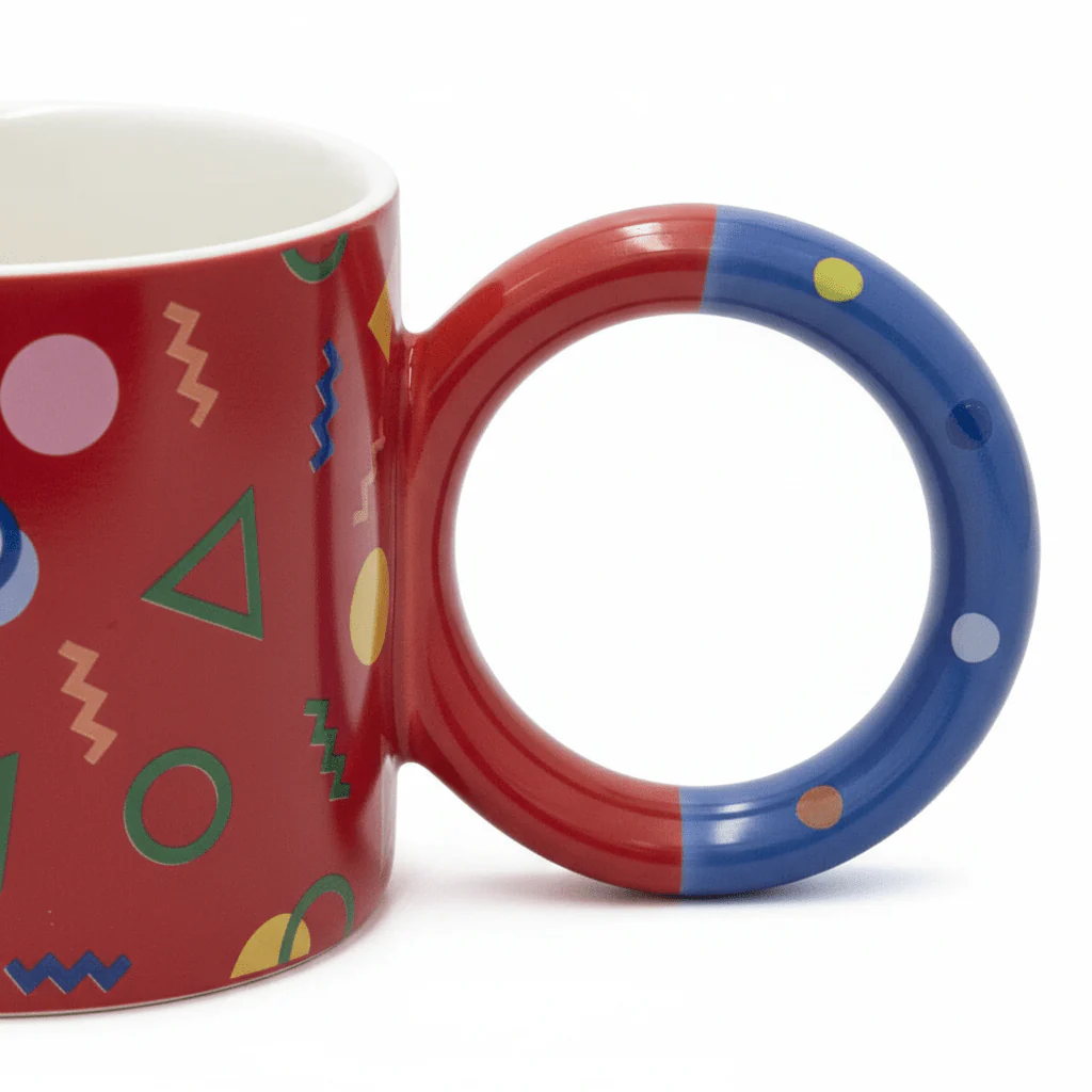 Memphis Geometric Ceramic Mug — 380ml | Bold Colorful Design with Circular Handle - Image 4