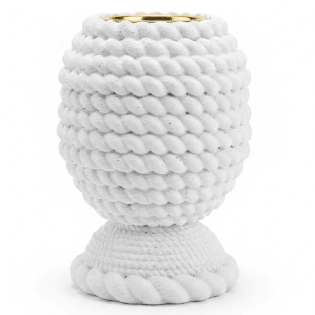 White Elegant Chalk Incense Burner | Handcrafted Bobble Texture | 12cm | Gold Rim